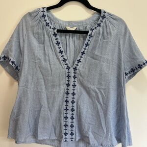 Lucky Brand Light Blue Embroidered Blouse
